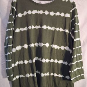 Kim Rogers Olive & White Striped Long Sleeve Top
